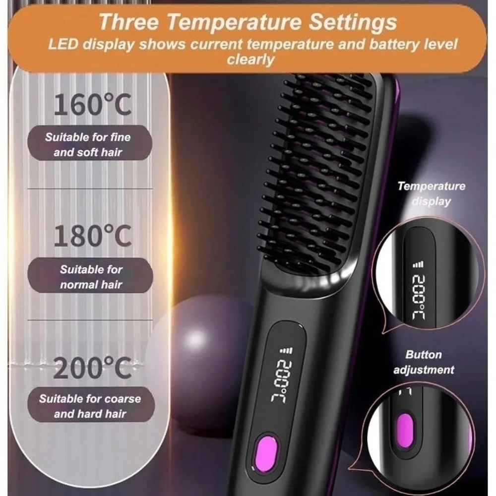 Hot Cordless Mini Hair Straightener Brush Rechargeable